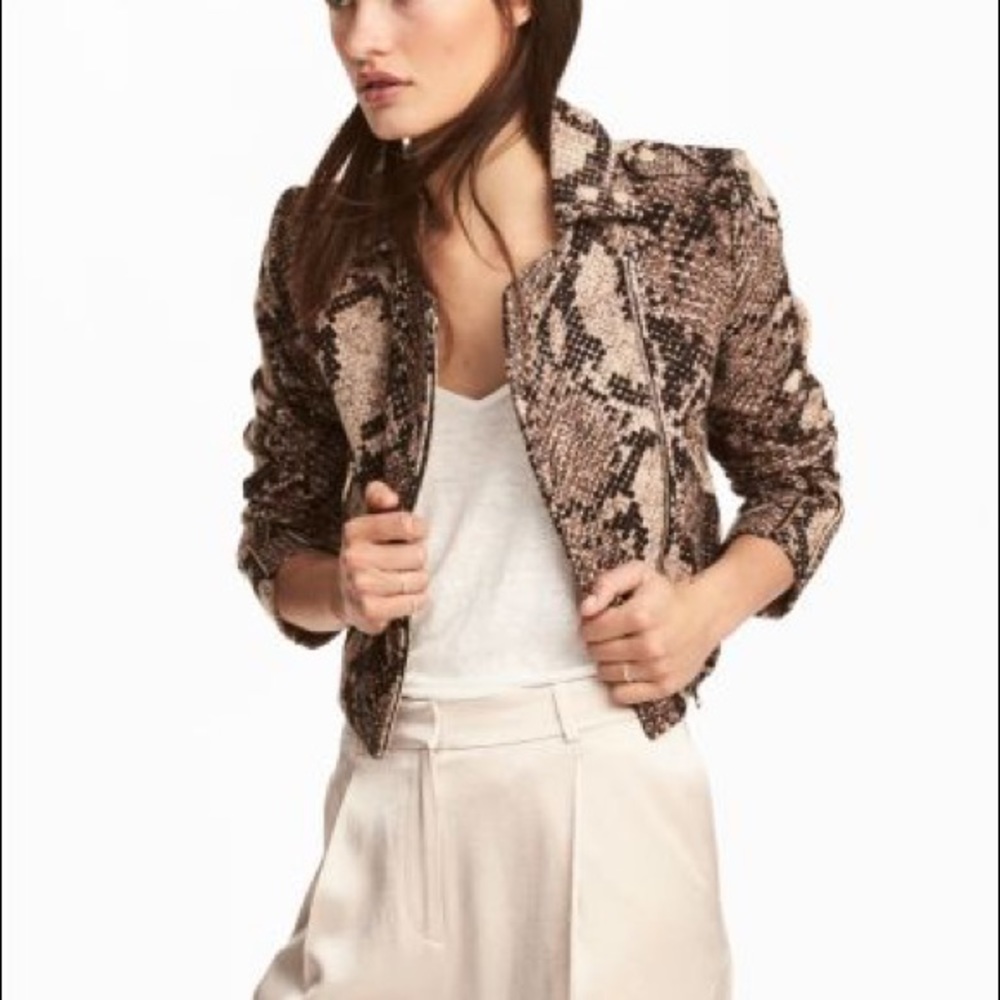 H&M snake print biker jacket.